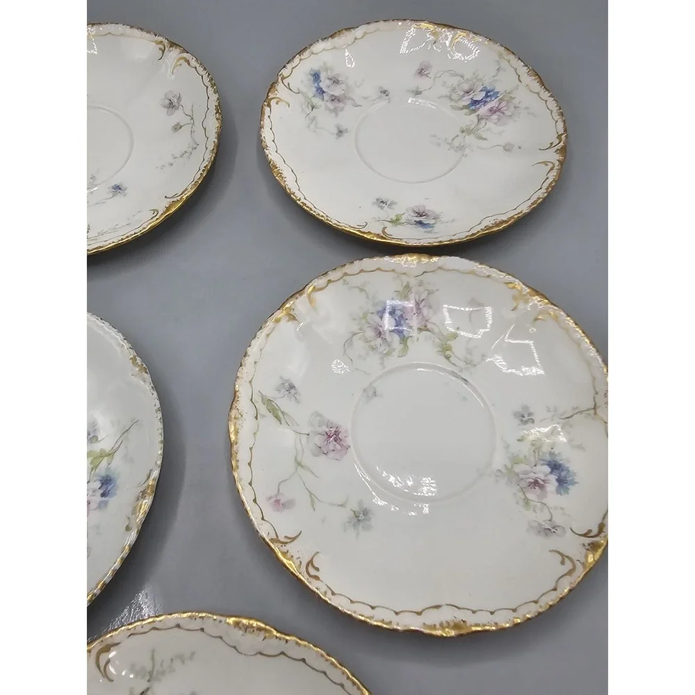 Haviland Limoges Tea‎ Cup Saucer Plates Schleiger 156f Gold Pink Roses Set Of 5